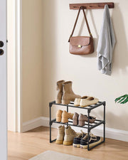 Black 2 Tier Shoe Rack Organiser Holds 3 to 6 Pairs Space Saving Design by Songmics