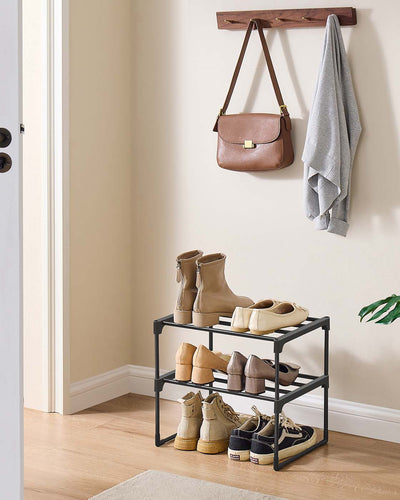 Black 2 Tier Shoe Rack Organiser Holds 3 to 6 Pairs Space Saving Design by Songmics