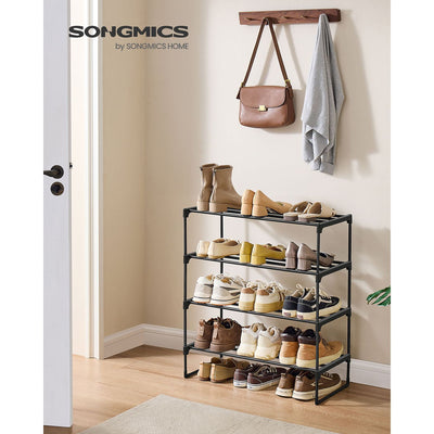 4 Tier Black Shoe Rack Stackable Storage Organiser Holds Up To 16 Pairs by Songmics