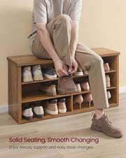Wooden Entryway Shoe Storage Bench With Adjustable Shelves by Vasagle, 100x29x50cm