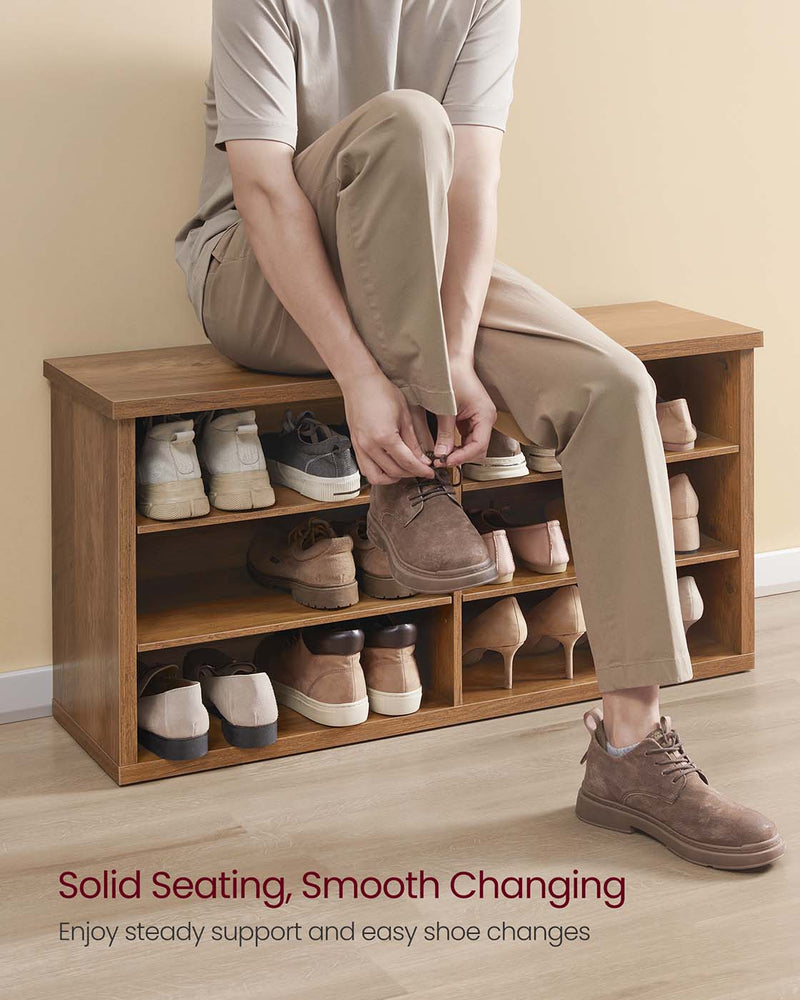 Wooden Entryway Shoe Storage Bench With Adjustable Shelves by Vasagle, 100x29x50cm