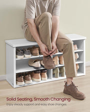 Wooden Shoe Storage Bench with Adjustable Shelves for Hallway or Entryway by Vasagle