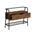 Rustic Brown and Black Shoe Storage Bench with Cushioned Seat and Shelves by Vasagle