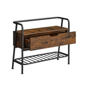 Rustic Brown and Black Shoe Storage Bench with Cushioned Seat and Shelves by Vasagle