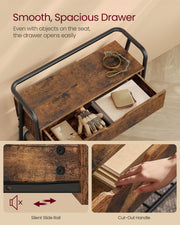 Rustic Brown and Black Shoe Storage Bench with Cushioned Seat and Shelves by Vasagle