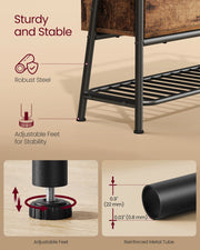 Rustic Brown and Black Shoe Storage Bench with Cushioned Seat and Shelves by Vasagle