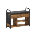 Rustic Brown Shoe Storage Bench with Cushioned Seat and Metal Frame by Vasagle