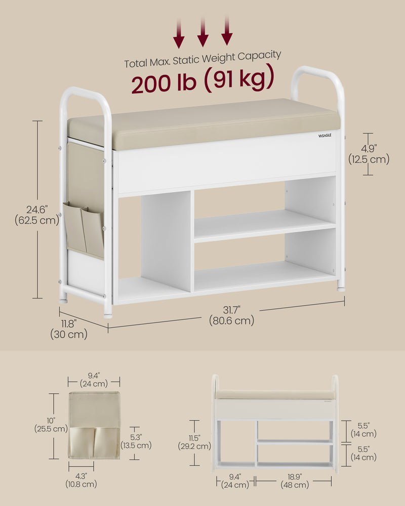 Wooden Shoe Storage Bench with Lift Up Lid and Hidden Compartment by Vasagle