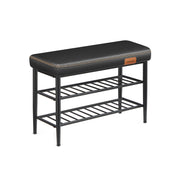 Black Shoe Bench with Cushioned Seat and Storage Shelf in Synthetic Leather by Vasagle