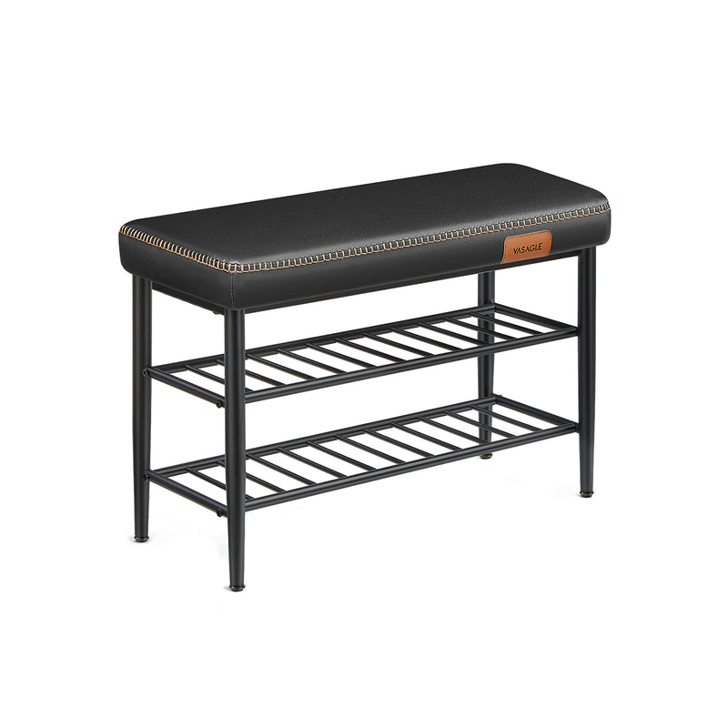 Black Shoe Bench with Cushioned Seat and Storage Shelf in Synthetic Leather by Vasagle
