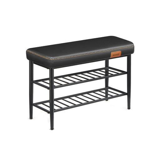 Black Shoe Bench with Cushioned Seat and Storage Shelf in Synthetic Leather by Vasagle