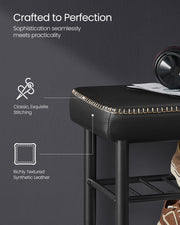 Black Shoe Bench with Cushioned Seat and Storage Shelf in Synthetic Leather by Vasagle