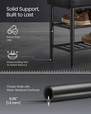 Black Shoe Bench with Cushioned Seat and Storage Shelf in Synthetic Leather by Vasagle