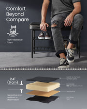 Black Shoe Bench with Cushioned Seat and Storage Shelf in Synthetic Leather by Vasagle