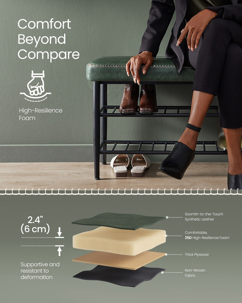 Shoe Bench with Cushioned Seat and Storage Shelf for Entryway or Hallway by Vasagle