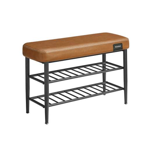 Caramel Brown Synthetic Leather Shoe Bench with Storage EKHO Collection by Vasagle