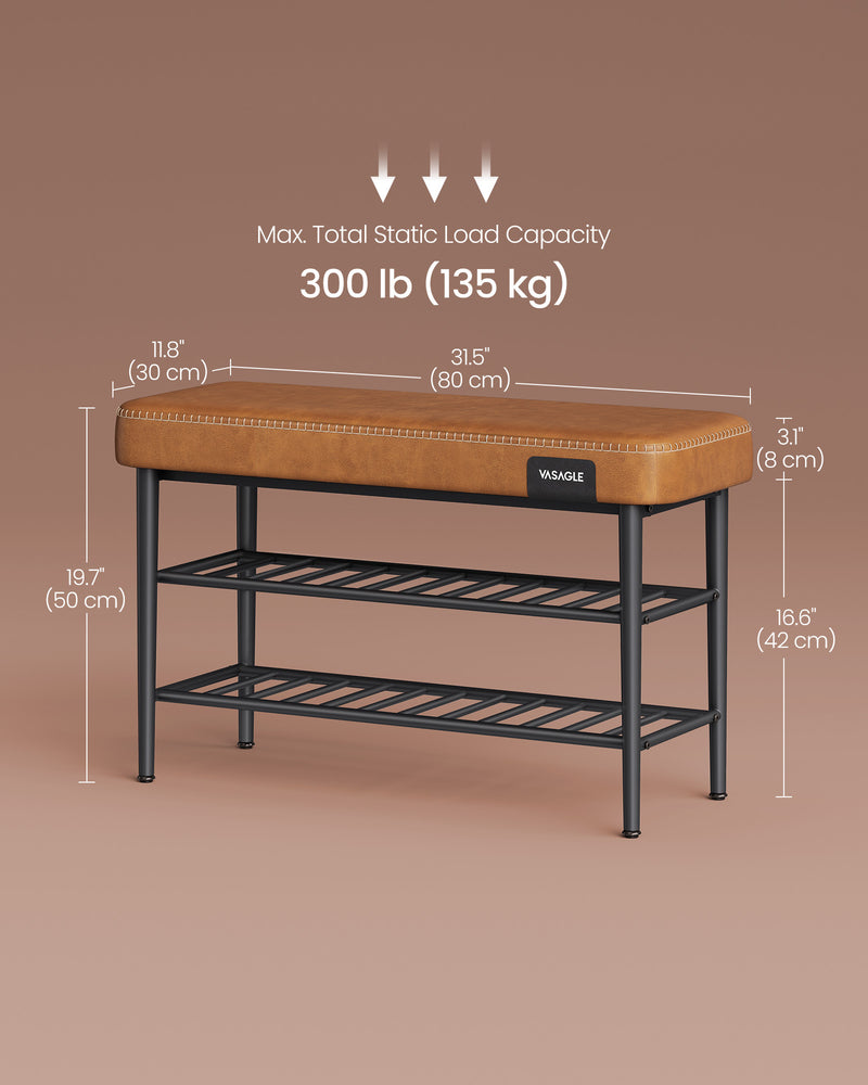 Caramel Brown Synthetic Leather Shoe Bench with Storage EKHO Collection by Vasagle
