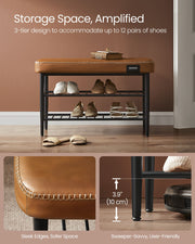 Caramel Brown Synthetic Leather Shoe Bench with Storage EKHO Collection by Vasagle