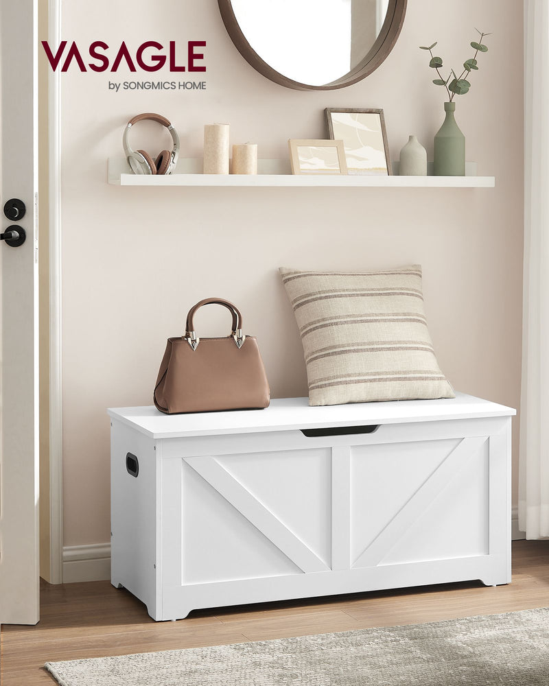 White Storage Bench with Safety Hinges Blanket Box for Bedroom or Hallway by Vasagle 100x40x46cm 
