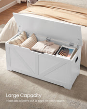 White Storage Bench with Safety Hinges Blanket Box for Bedroom or Hallway by Vasagle 100x40x46cm 