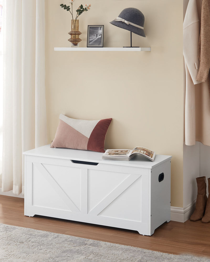 White Storage Bench with Safety Hinges Blanket Box for Bedroom or Hallway by Vasagle 100x40x46cm 