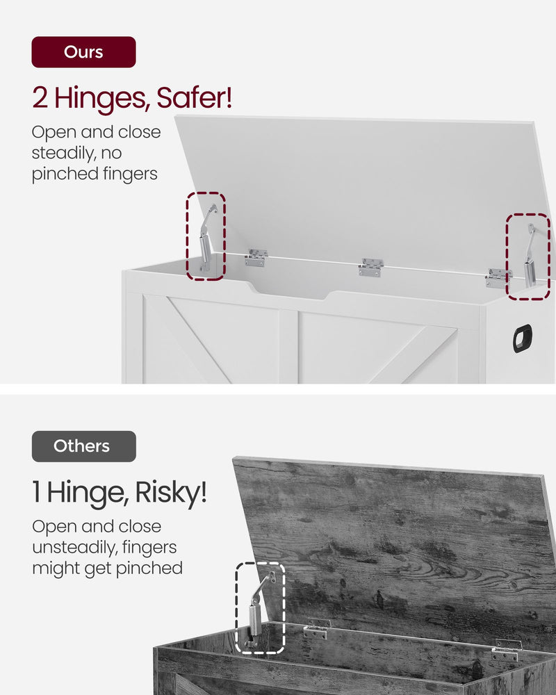 White Storage Bench with Safety Hinges Blanket Box for Bedroom or Hallway by Vasagle 100x40x46cm 