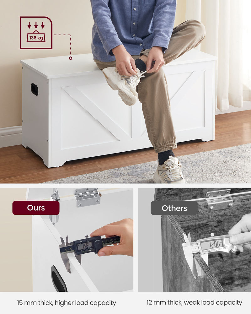 White Storage Bench with Safety Hinges Blanket Box for Bedroom or Hallway by Vasagle 100x40x46cm 