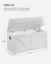 White Storage Bench with Safety Hinges Blanket Box for Bedroom or Hallway by Vasagle 100x40x46cm 