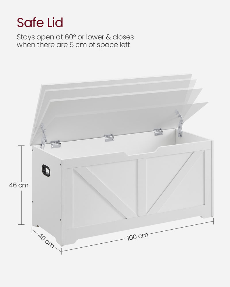 White Storage Bench with Safety Hinges Blanket Box for Bedroom or Hallway by Vasagle 100x40x46cm 