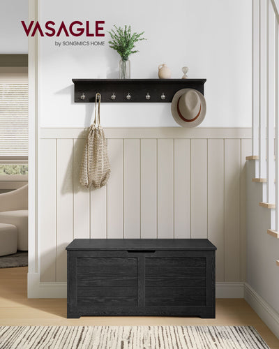Black Wooden Storage Chest 100 cm Wide with Dual Safety Hinges for Entryway by Vasagle