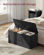 Black Wooden Storage Chest 100 cm Wide with Dual Safety Hinges for Entryway by Vasagle
