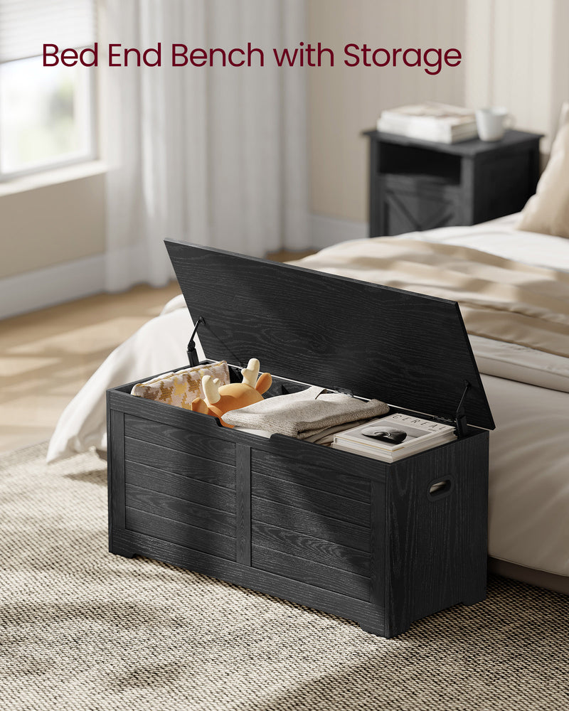Black Wooden Storage Chest 100 cm Wide with Dual Safety Hinges for Entryway by Vasagle