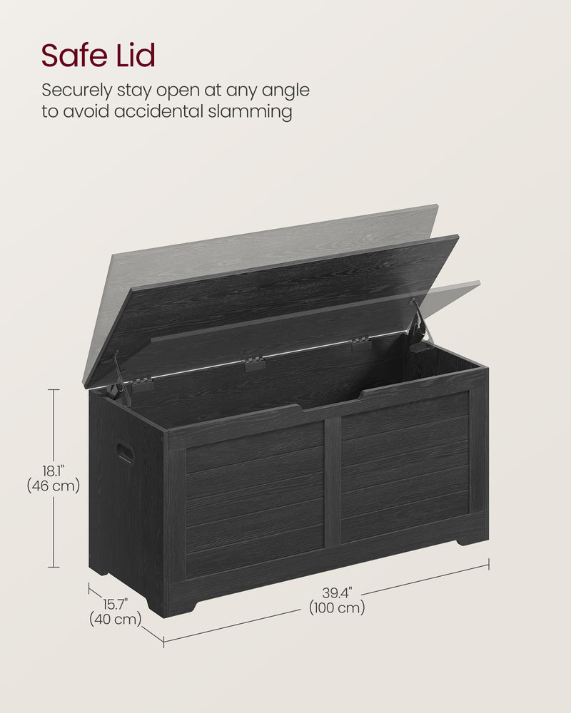 Black Wooden Storage Chest 100 cm Wide with Dual Safety Hinges for Entryway by Vasagle