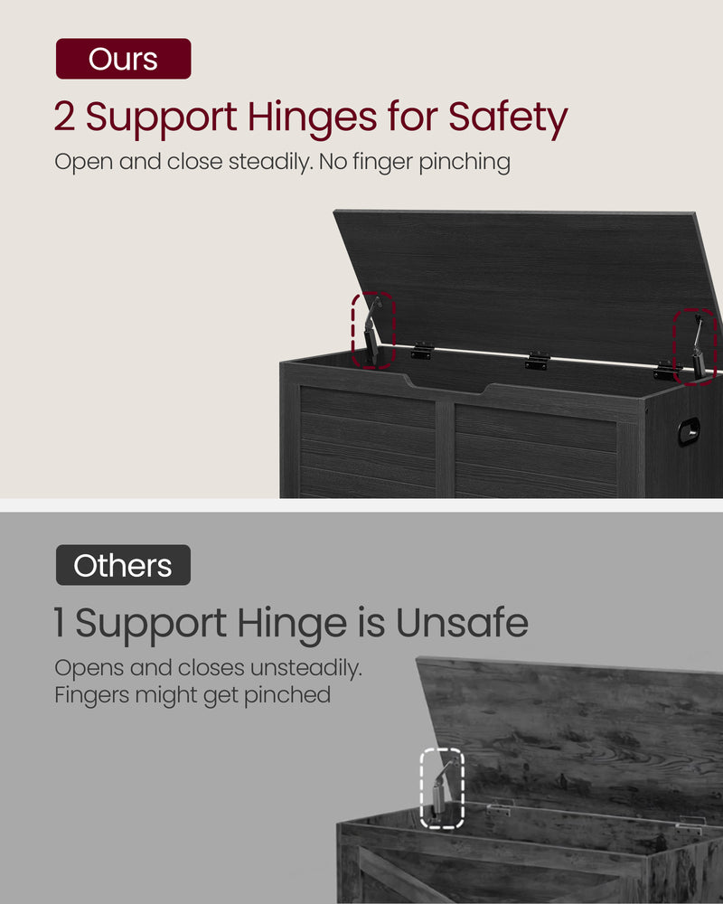 Black Wooden Storage Chest 100 cm Wide with Dual Safety Hinges for Entryway by Vasagle