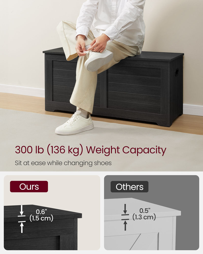 Black Wooden Storage Chest 100 cm Wide with Dual Safety Hinges for Entryway by Vasagle