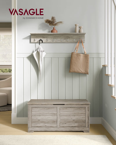 100 cm Wide Storage Chest with Safety Hinges and Lift-Top in Heather Greige by Vasagle