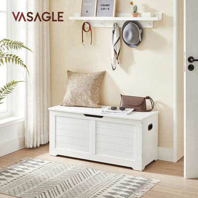 White Storage Bench with Lift-Top Compartment for Entryway or Bedroom by Vasagle