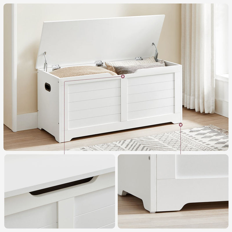 White Storage Bench with Lift-Top Compartment for Entryway or Bedroom by Vasagle