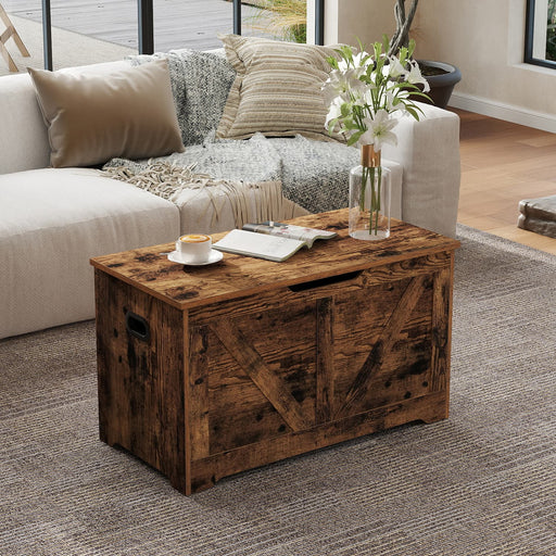 Wooden Storage Chest with Safety Hinges and Bench Seat for Bedroom or Hallway by Vasagle