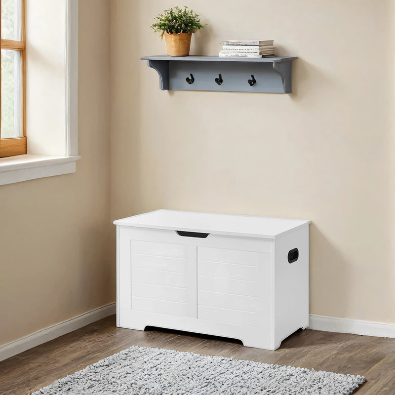 White Wooden Storage Chest with Safety Hinges and Bench Seat for Bedroom or Hallway by Vasagle, 40 x 80 x 46cm