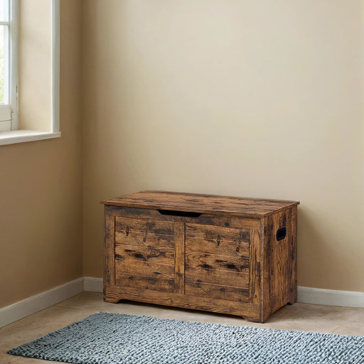 Wooden Storage Chest Trunk with Safety Hinges and Seat Bench for Hallway Bedroom by Vasagle