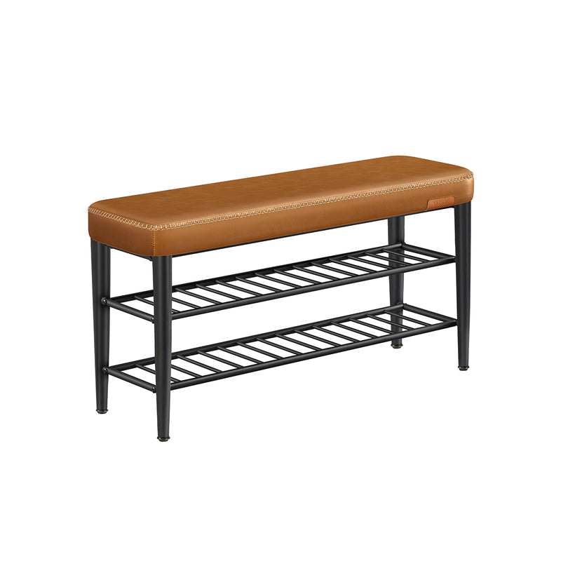 Brown Leather Entryway Bench with Storage Shelf 100 cm Wide for Hallway Bedroom by Vasagle