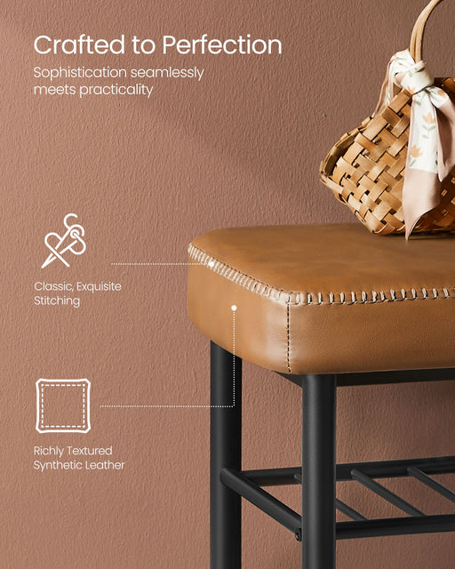 Brown Leather Entryway Bench with Storage Shelf 100 cm Wide for Hallway Bedroom by Vasagle