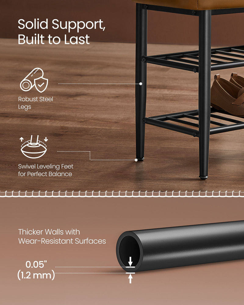 Brown Leather Entryway Bench with Storage Shelf 100 cm Wide for Hallway Bedroom by Vasagle