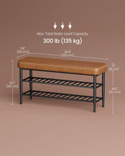 Brown Leather Entryway Bench with Storage Shelf 100 cm Wide for Hallway Bedroom by Vasagle