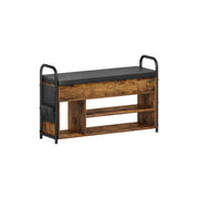 Rustic Brown and Black Shoe Storage Bench with Cushioned Seat and Shelves by Vasagle