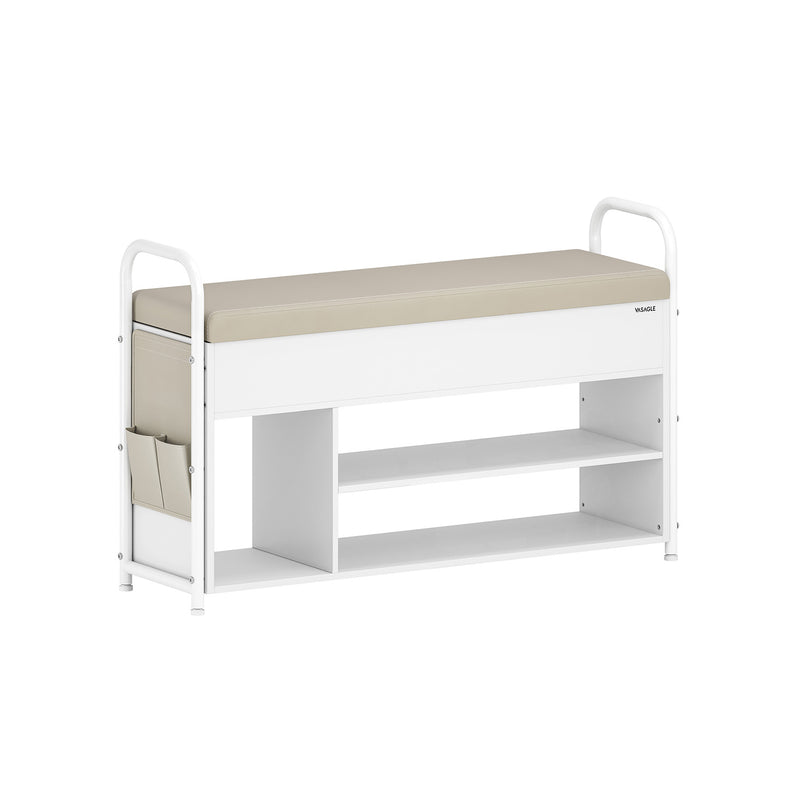 Wooden Shoe Storage Bench with Hidden Compartment and Cushioned Seat by Vasagle