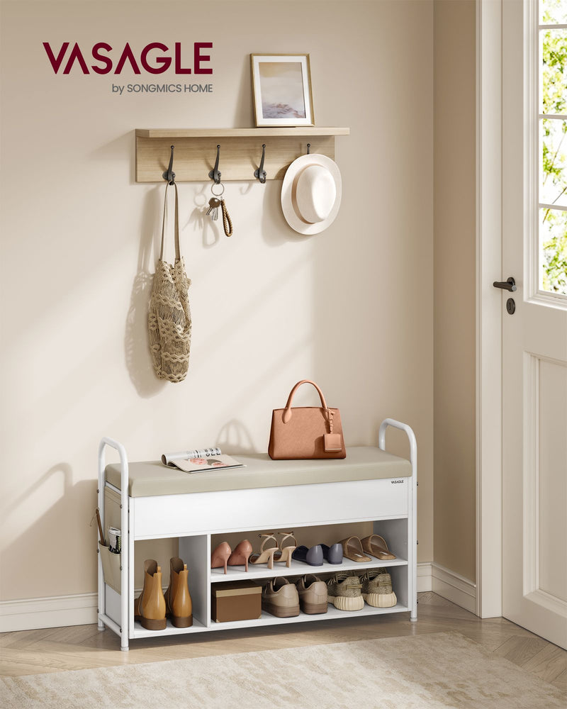 Wooden Shoe Storage Bench with Hidden Compartment and Cushioned Seat by Vasagle