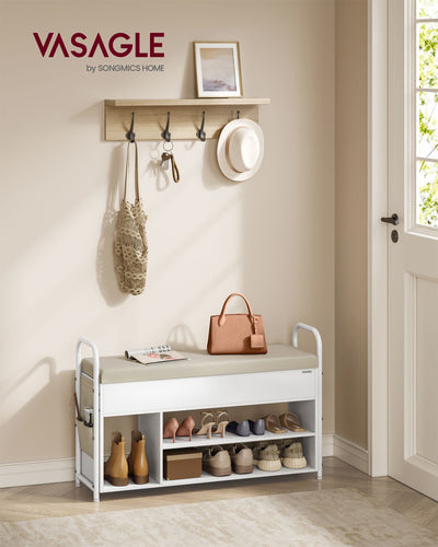 Wooden Shoe Storage Bench with Hidden Compartment and Cushioned Seat by Vasagle