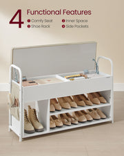 Wooden Shoe Storage Bench with Hidden Compartment and Cushioned Seat by Vasagle